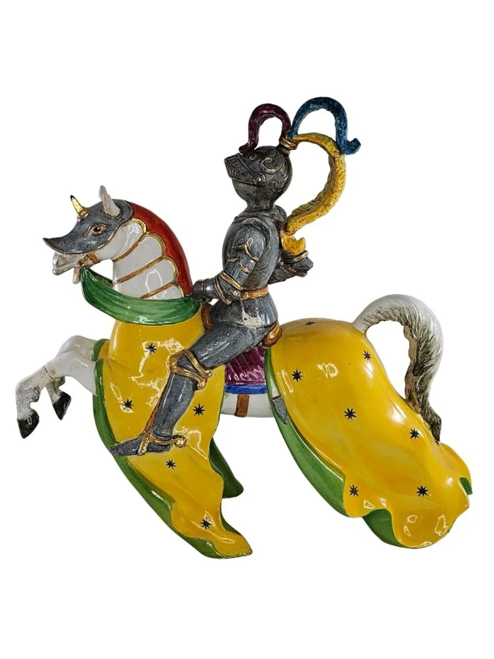 Vintage Ugo Zaccagnini Knight Jousting Yellow Horse Figurine Italy Signed AS IS
